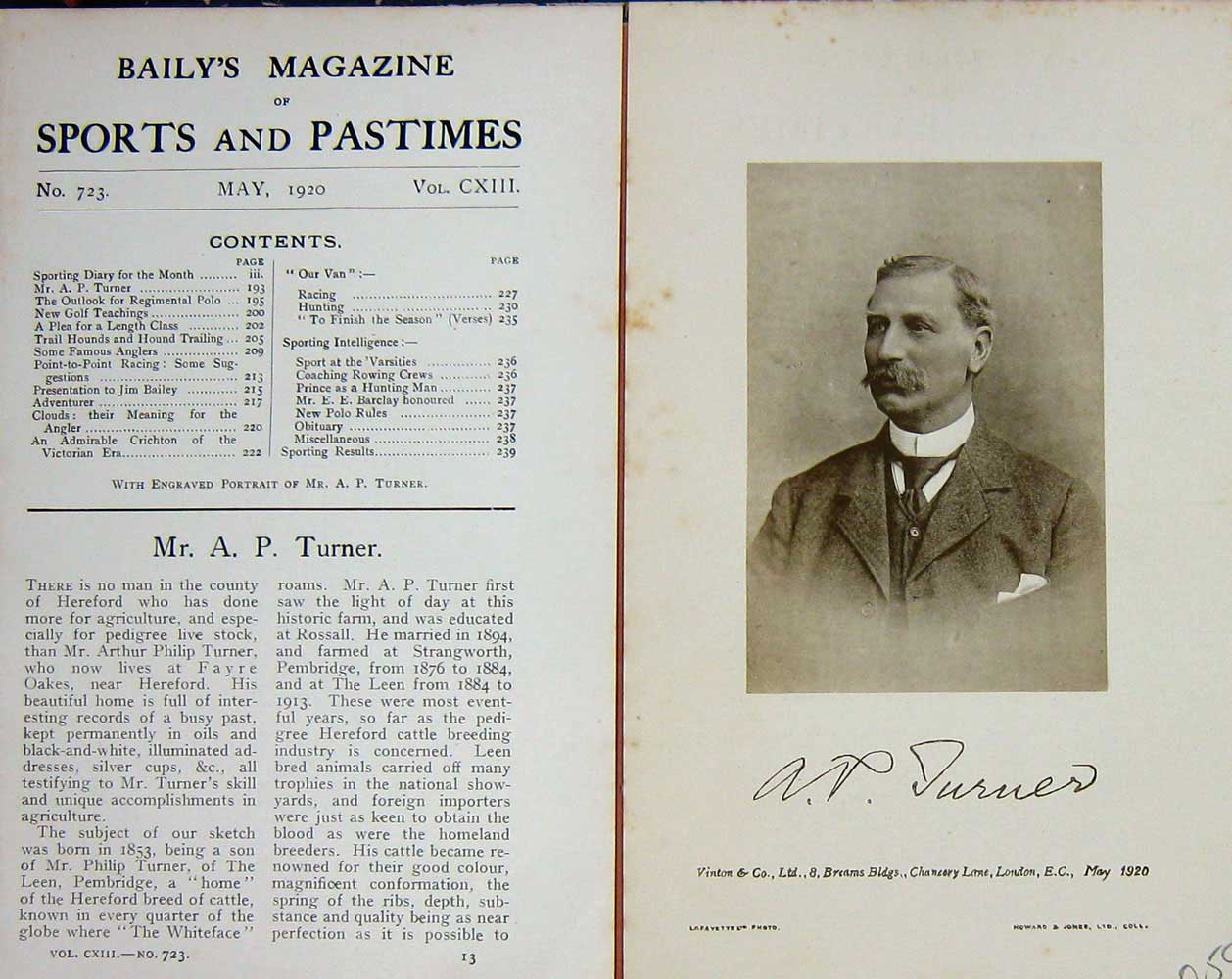 Original Old Vintage Print 1920 Portrait Mr Arthur Philip Turner Agriculture 0
