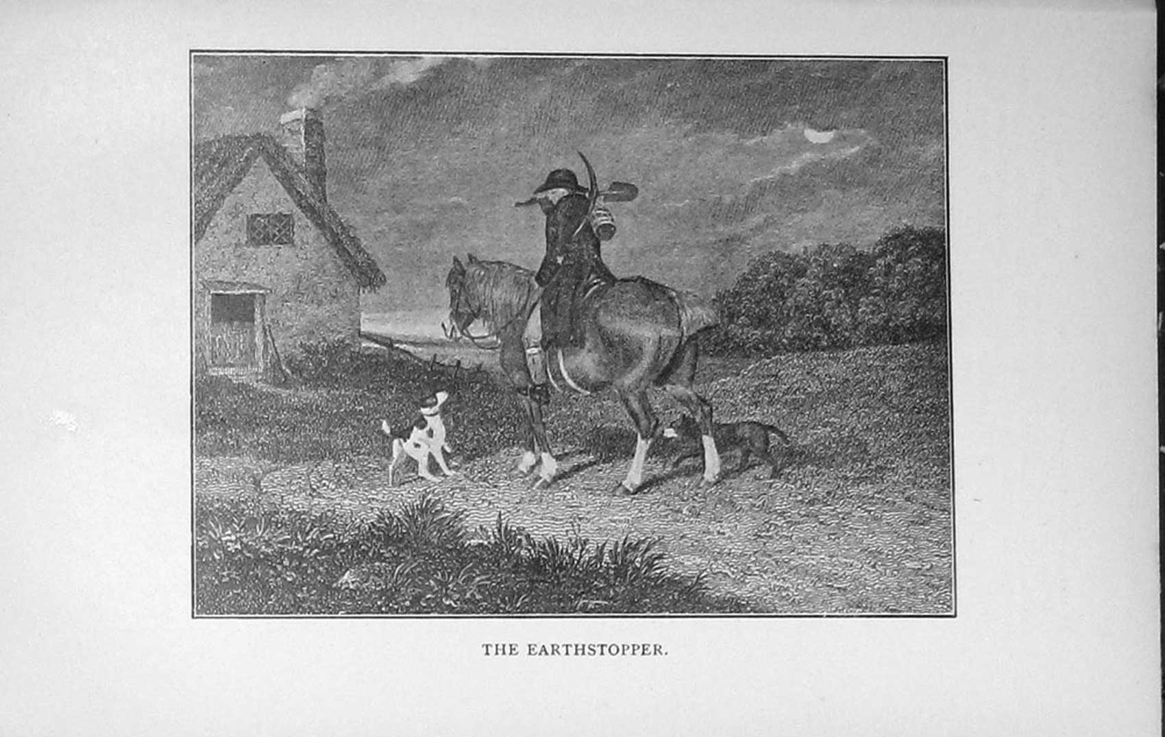 Original Old Vintage Print 1921 Earthstopper Man Horse Hounds Dogs 20th Century