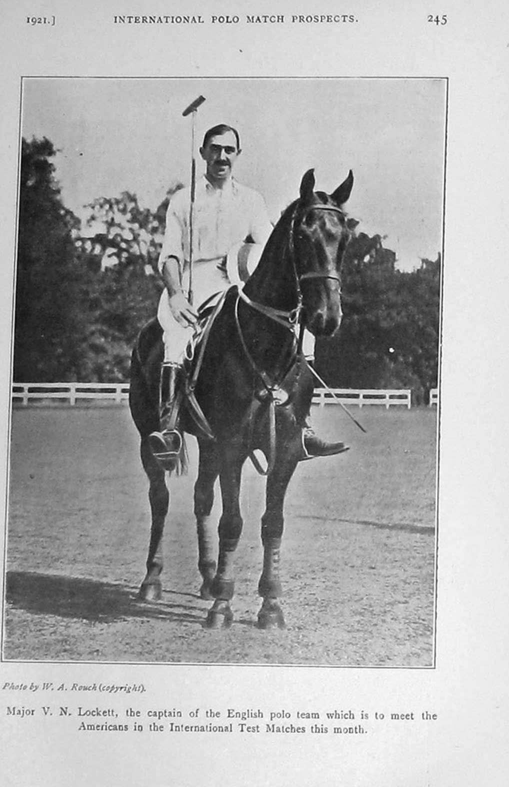 Original Old Vintage Print 1921 Photograph Major Lockett Polo Horse Sport 20th