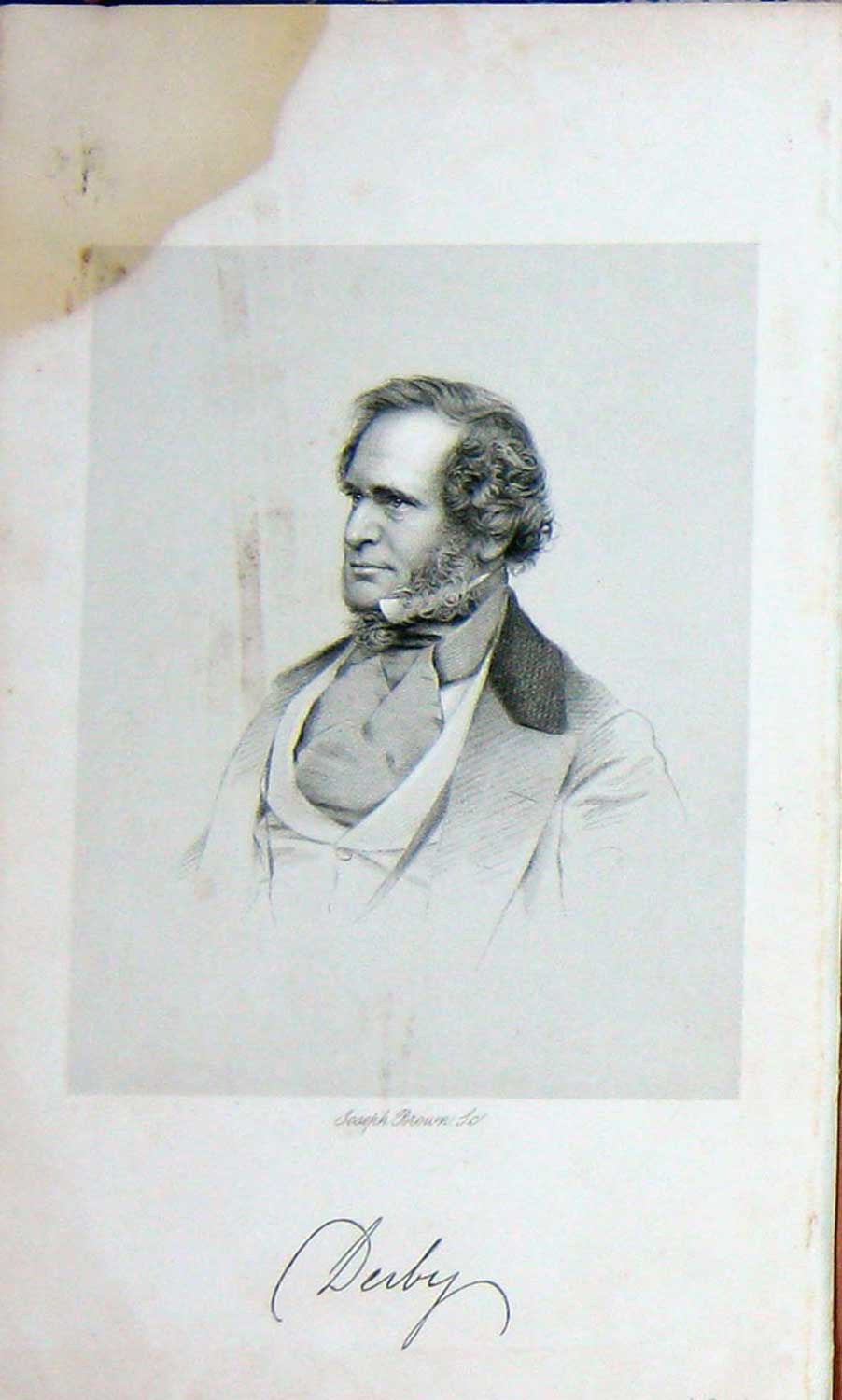 Original Old Antique Print Baily'S Portrait 1860 Joseph Brown Derby Man 19th