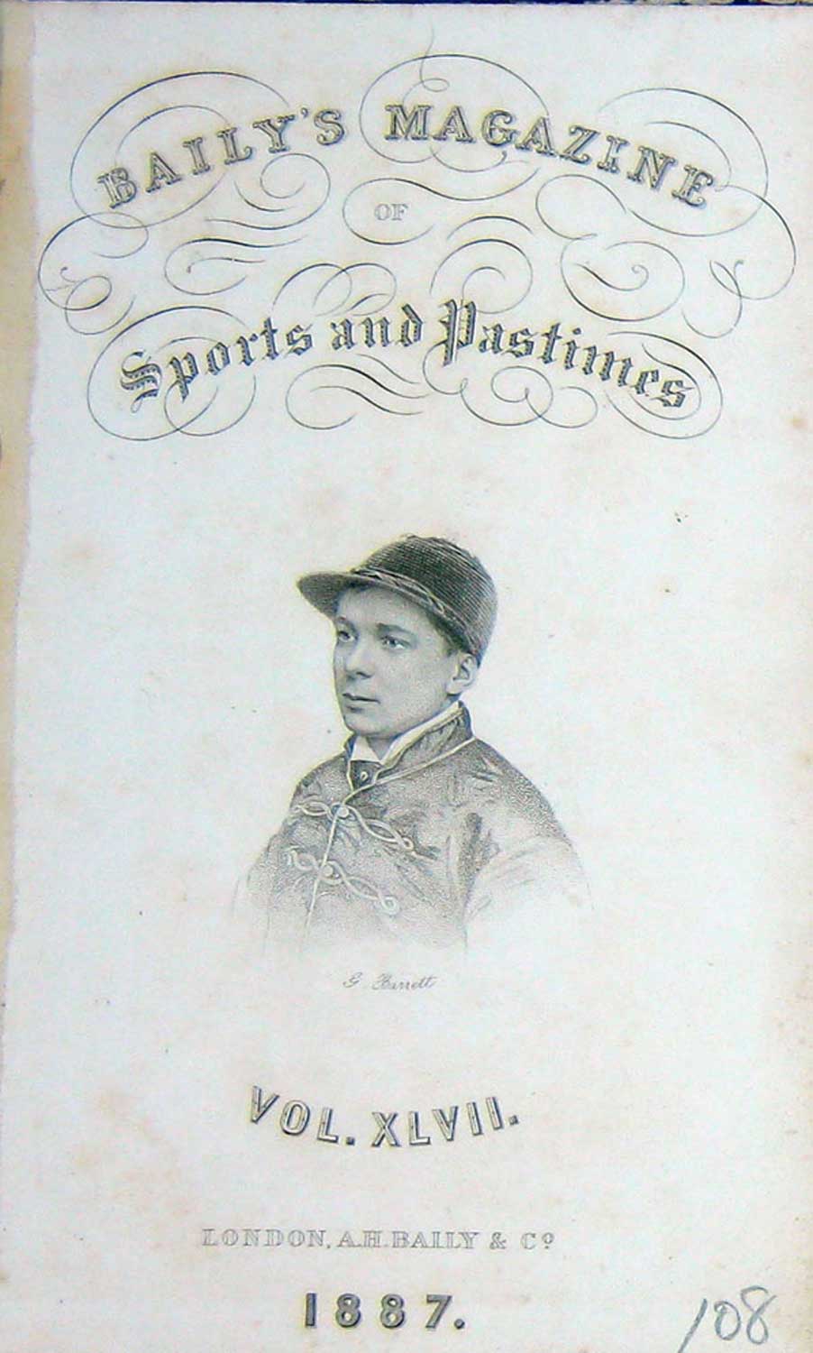 Original Old Antique Print Frontispiece Portrait 1887 Barrett Jockey Sportsman