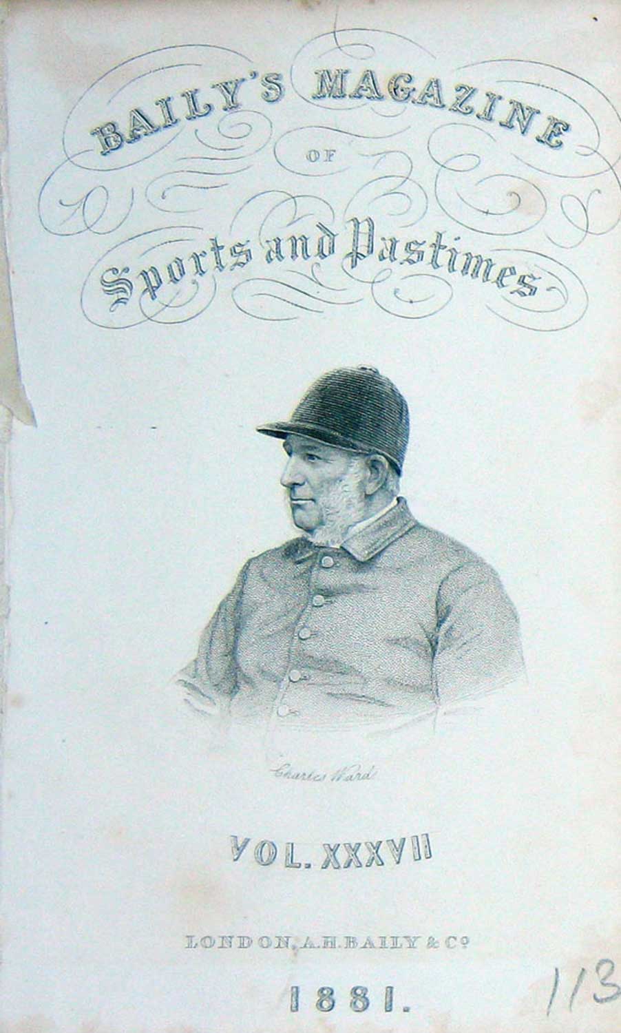 Old Antique Print Frontispiece Portrait 1881 Charles Ward Jockey Sports 19th