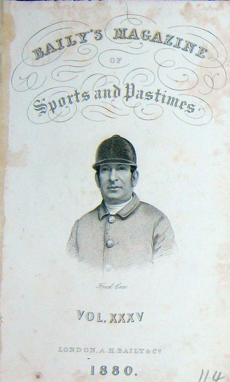 Original Old Antique Print Frontispiece Portrait 1880 Fred Cox Jockey Sportsman
