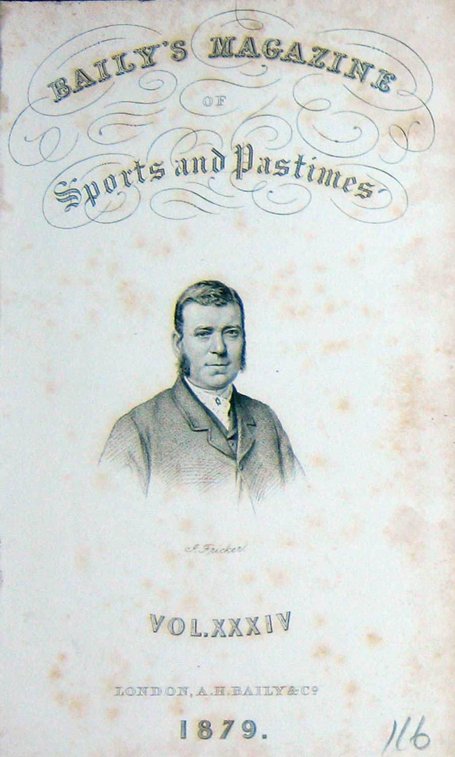Original Old Antique Print Baily'S Frontispiece Portrait 1879 Fricker Sportsman