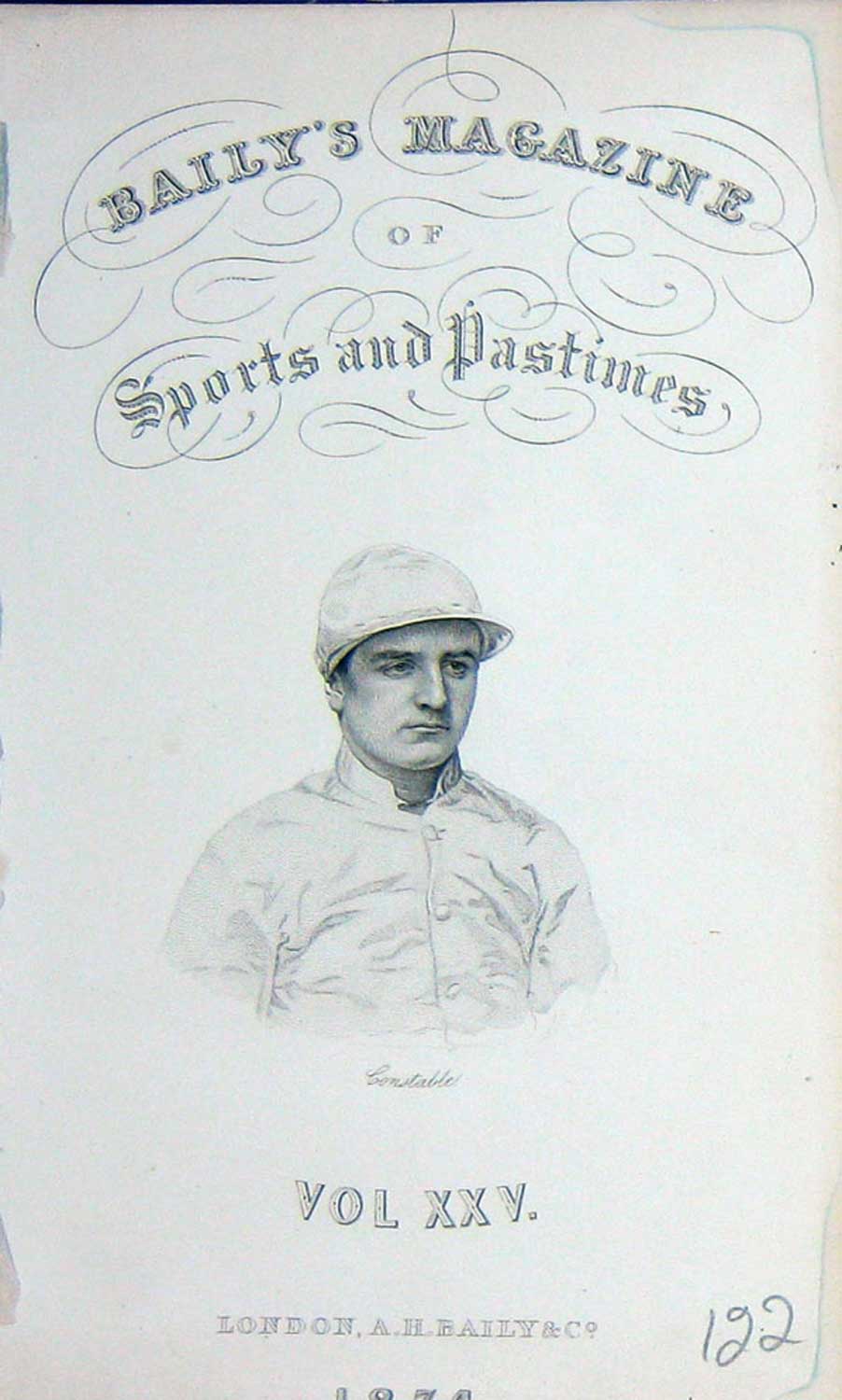 Old Antique Print Frontispiece Portrait 1874 Constable Jockey Sportsman 19th