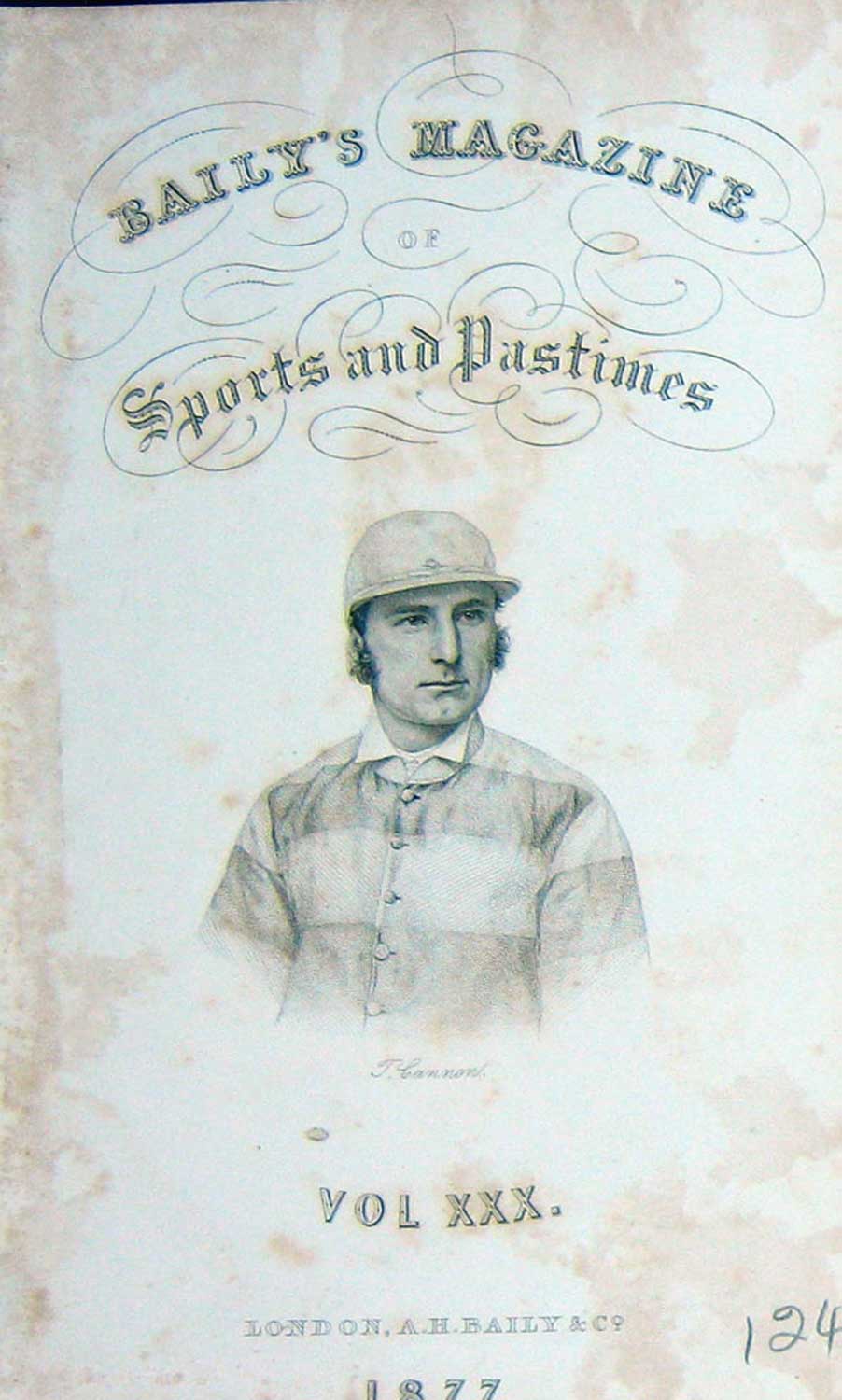 Original Old Antique Print Frontispiece Portrait 1877 Cannon Jockey Sportsman