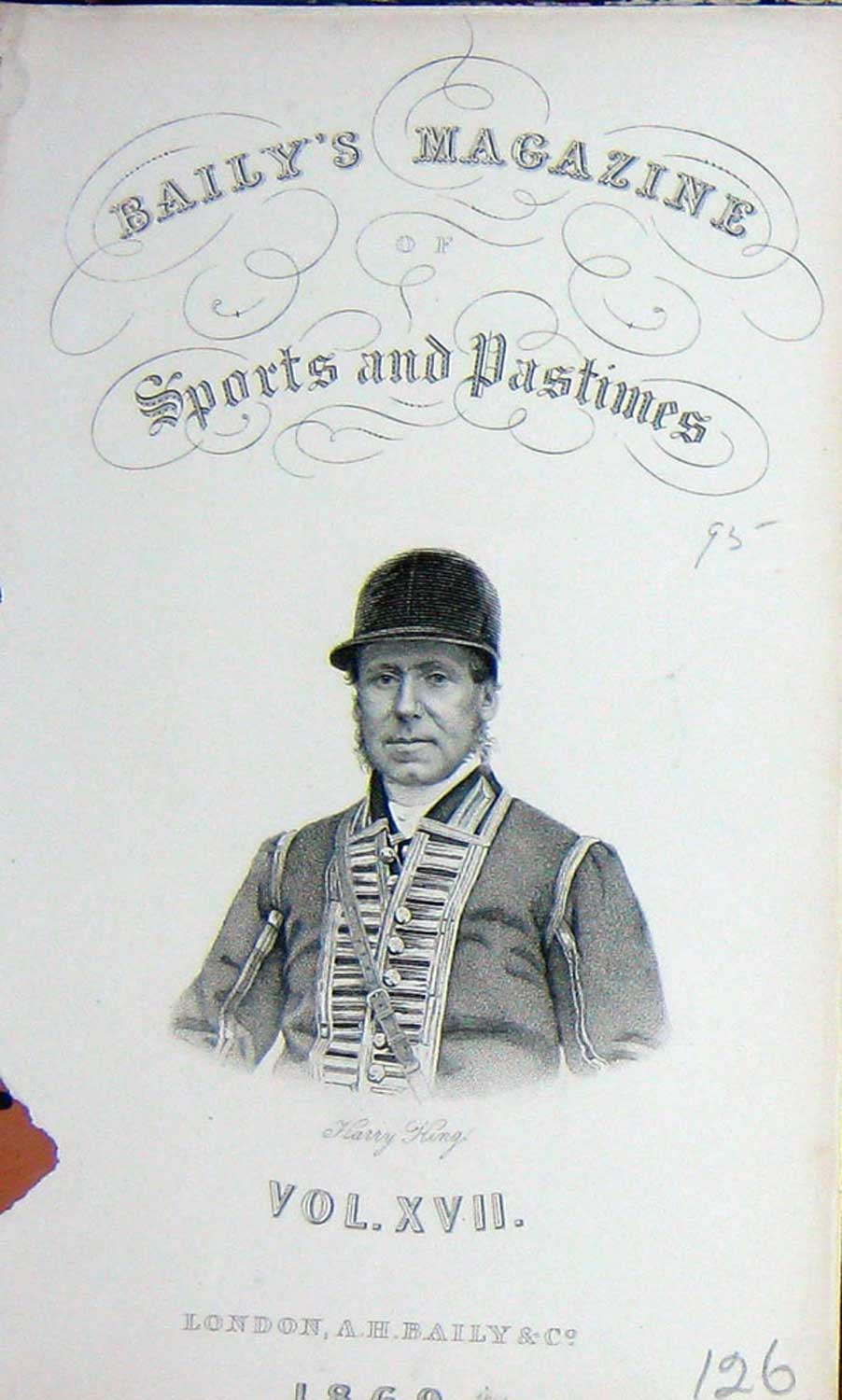 Original Old Antique Print 1869 Harry King Frontispiece Portrait Huntsman Sport