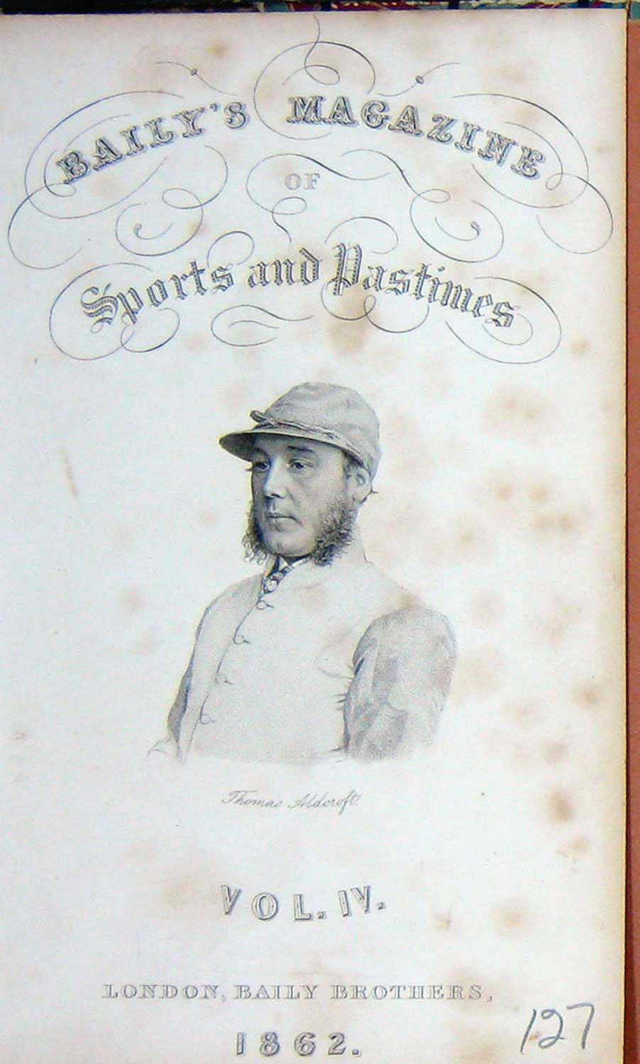 Original Old Antique Print Frontispiece Portrait 1862 Thomas Aldcroft Jockey