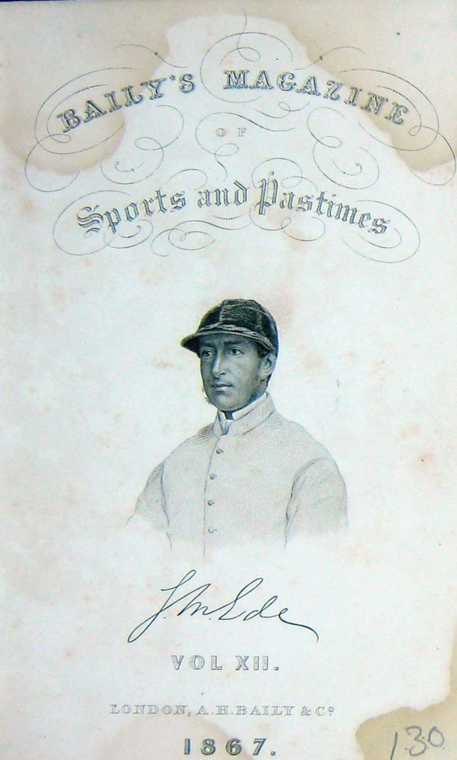 Original Old Antique Print Baily'S Frontispiece Portrait 1867 Jockey Sportsman