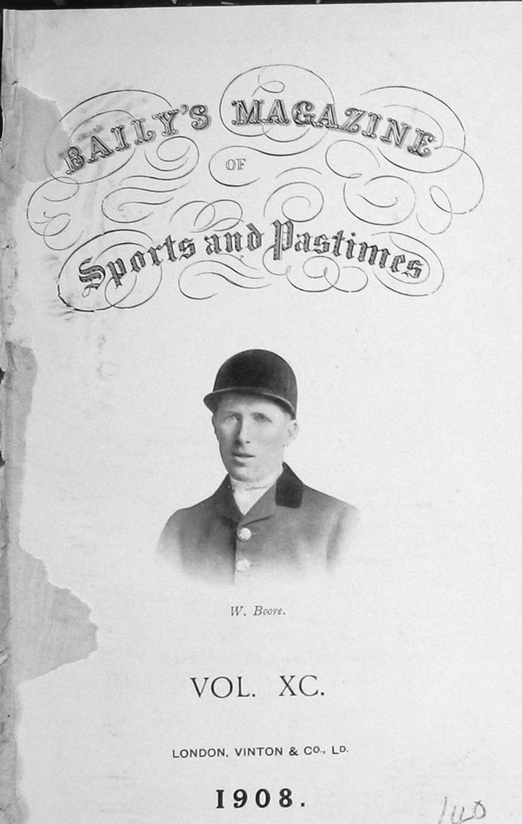 Original Old Antique Print W. Boore Huntsman Frontispiece Portrait 1908 Baily'S