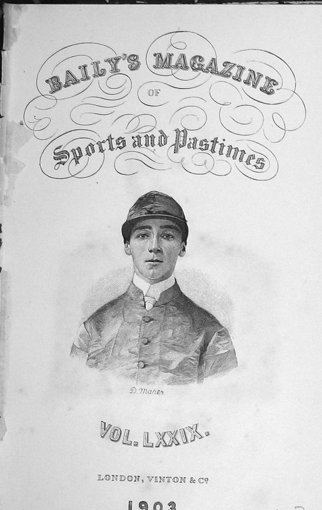Original Old Antique Print Frontispiece Portrait 1903 Jockey D. Marer Sportsman