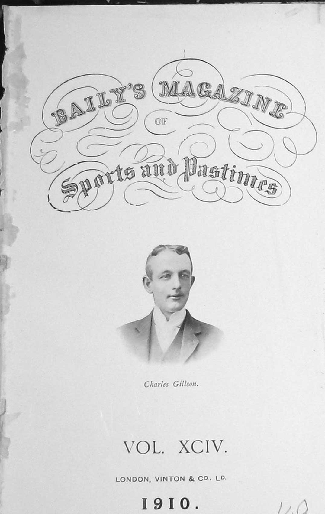 Original Old Antique Print Frontispiece Portrait 1910 Charles Gillson Sportsman