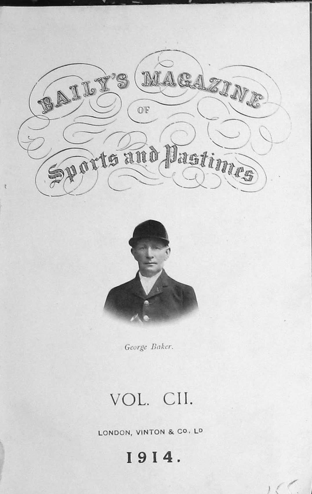 Old Antique Print Frontispiece Portrait George Baker 1914 Huntsman Sport 20th