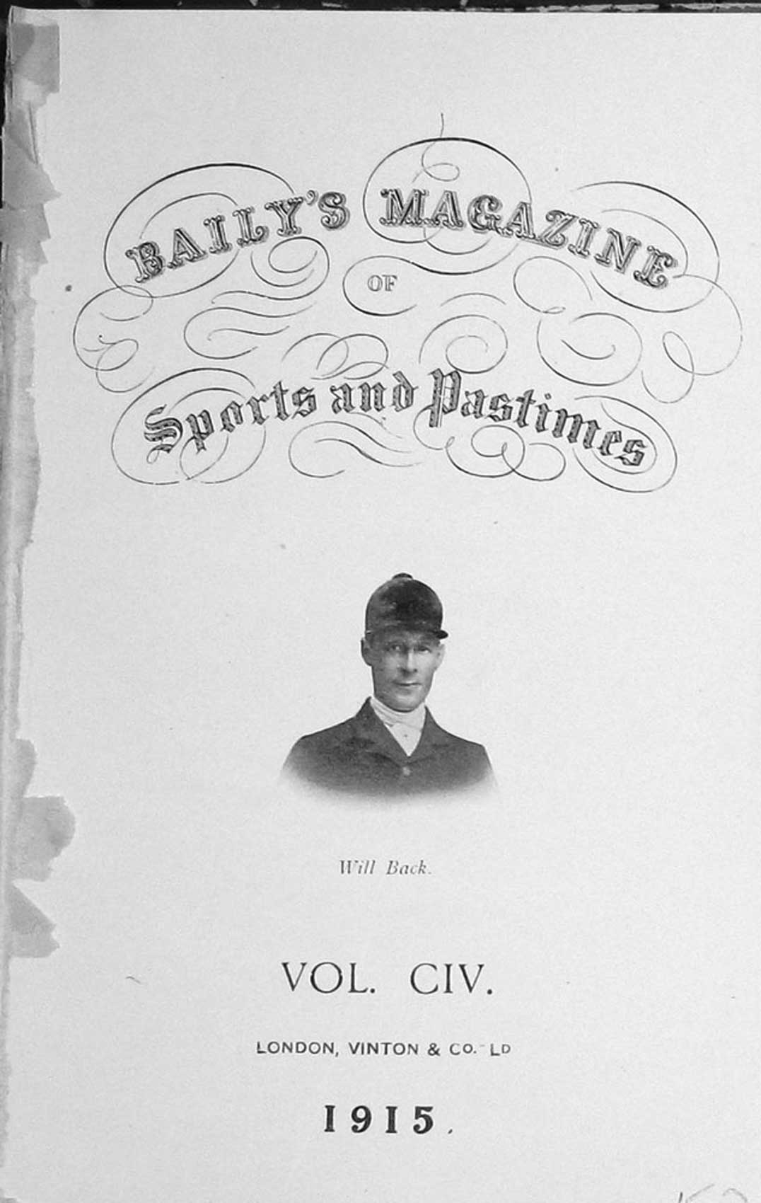 Old Antique Print Frontispiece Portrait 1915 Will Back Jockey Sportsman 20th