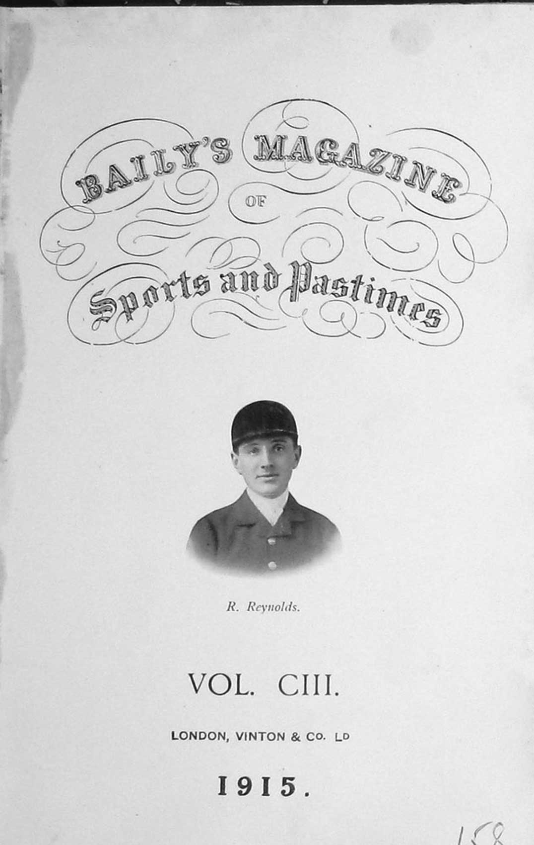 Original Old Antique Print Frontispiece Portrait 1915 R. Reyns Huntsman Sport
