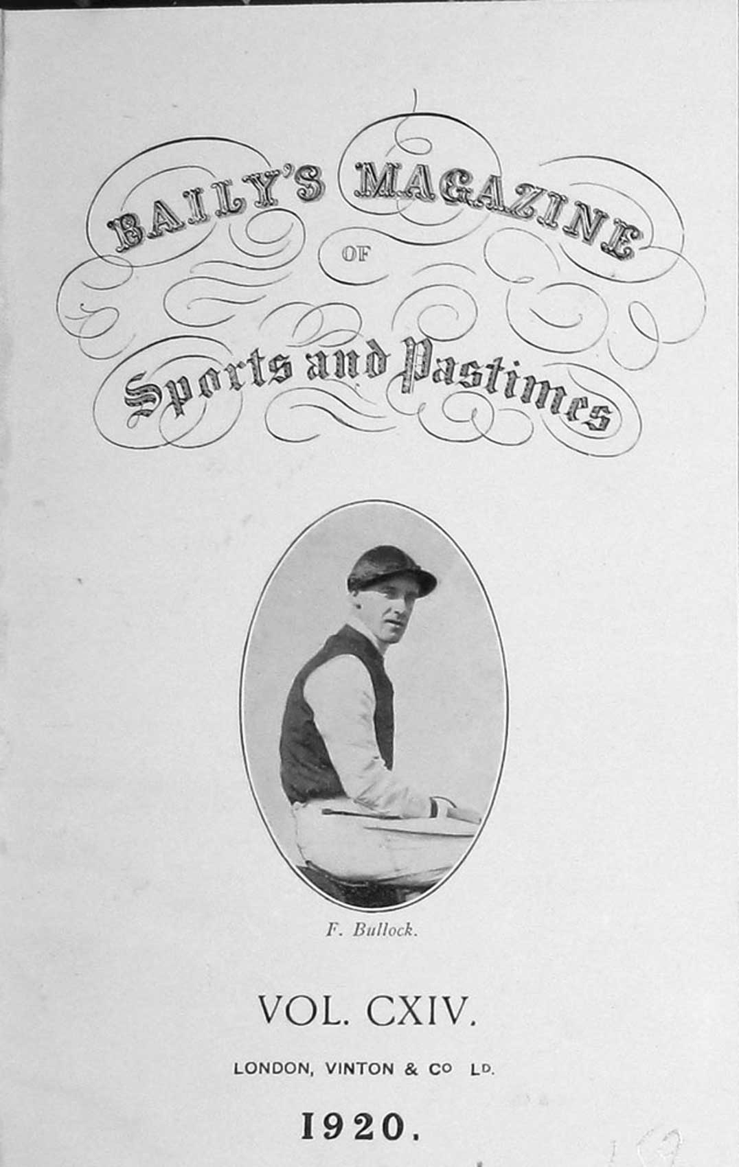 Old Vintage Print Frontispiece Portrait 1920 F. Bullock Jockey Sportsman 20th