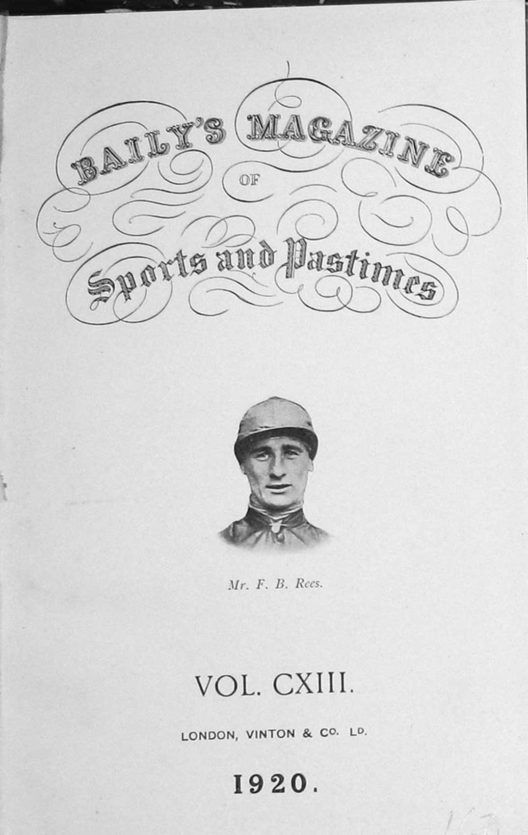 Old Vintage Print 1920 Mr F.B Rees Jockey Frontispiece Portrait Sportsman 20th