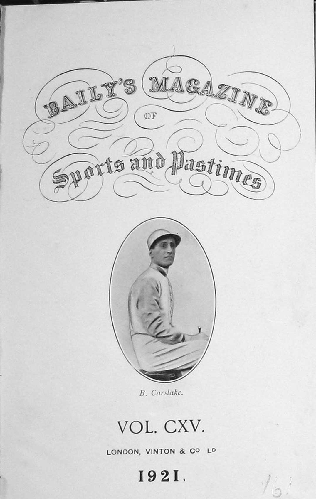 Old Vintage Print Frontispiece Portrait 1921 B. Carslake Jockey Sportsman 20th