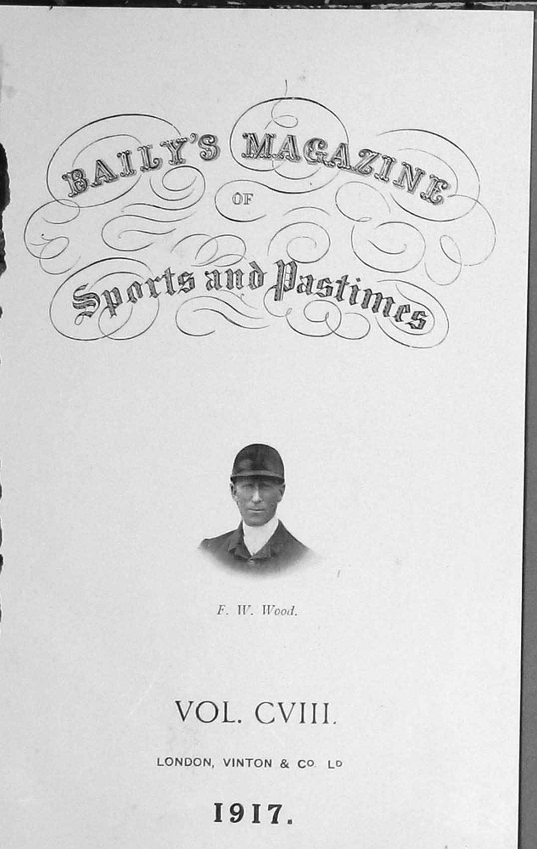 Original Old Vintage Print Frontispiece Portrait 1917 F.W. Wood Huntsman Sport