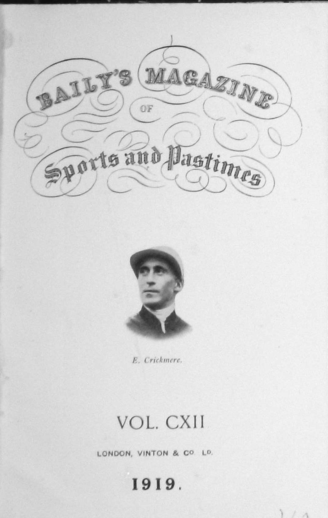 Old Vintage Print Frontispiece Portrait 1919 E. Crickmere Jockey Sports 20th