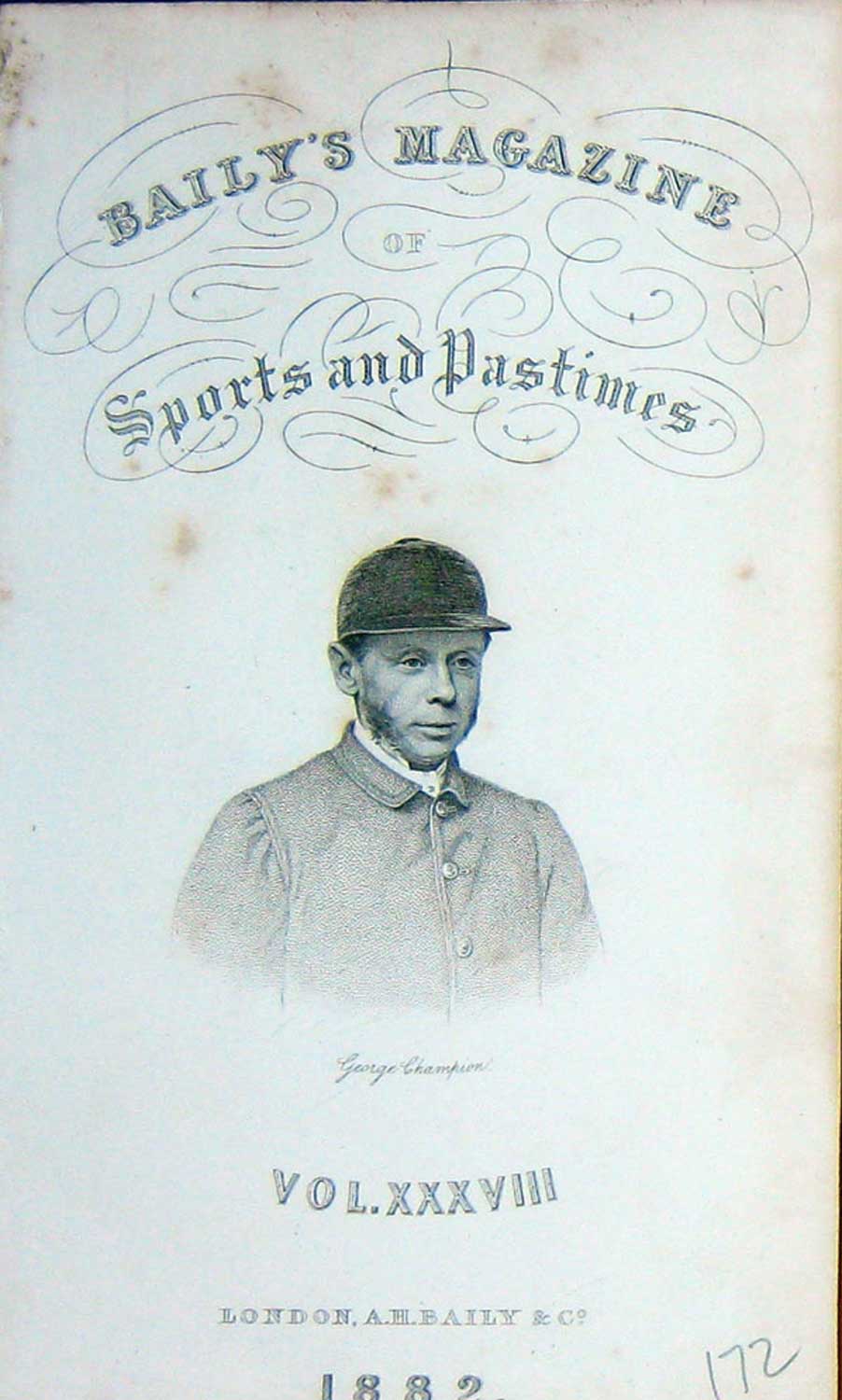 Original Old Antique Print Frontispiece Portrait 1882 George Champion Jockey