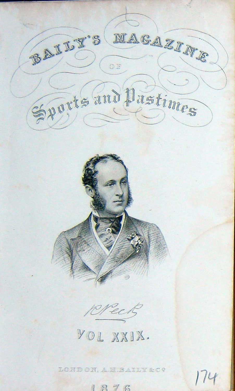 Original Old Antique Print Baily'S Frontispiece Portrait Peck 1876 Sportsman