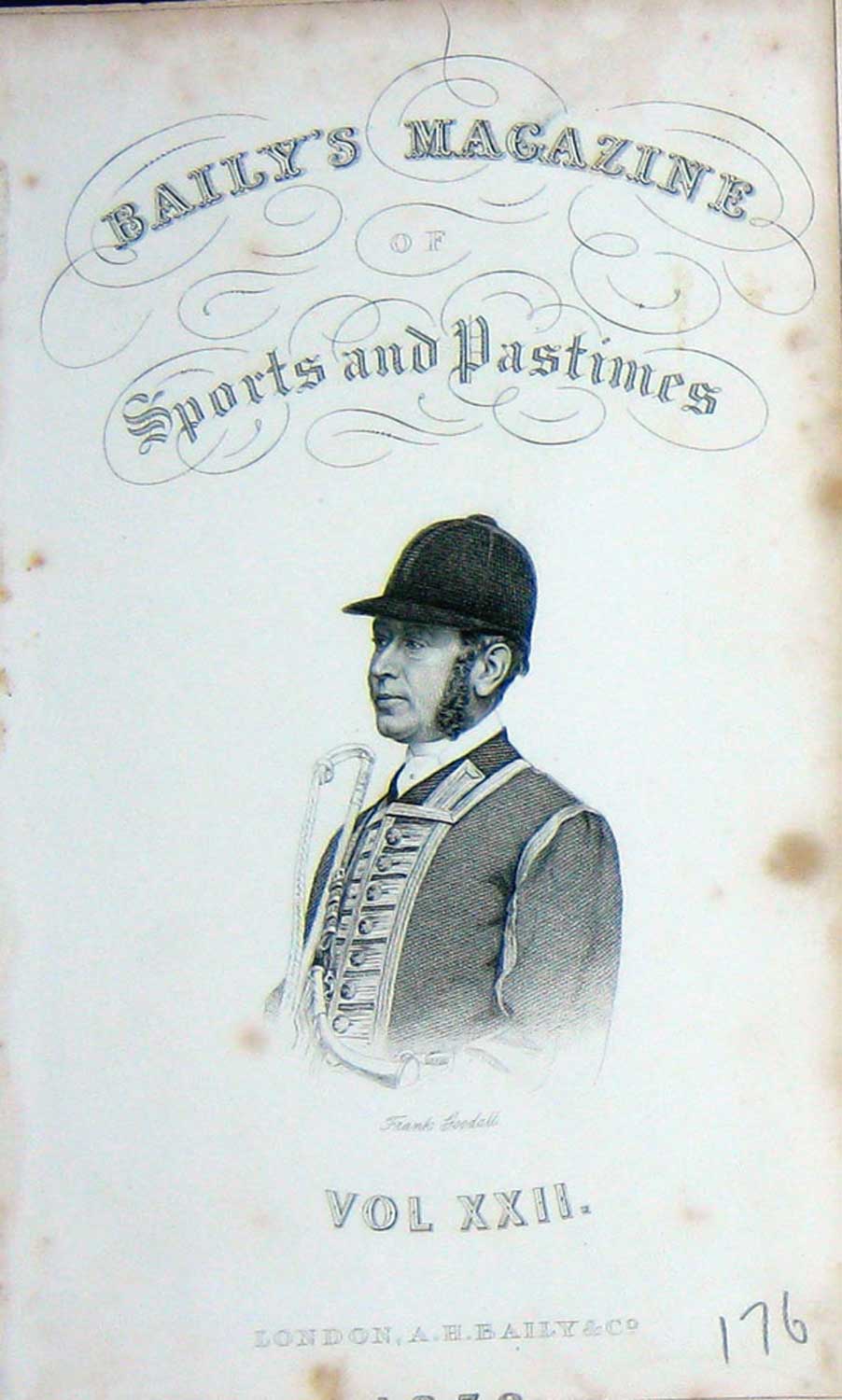 Old Antique Print Frontispiece Portrait 1872 Frank Goodall Huntsman Sport 19th