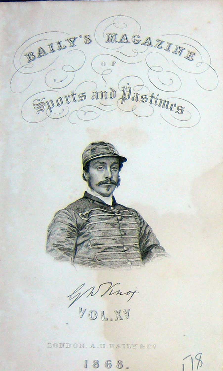 Original Old Antique Print Frontispiece Portrait 1868 Knox Jockey Sportsman