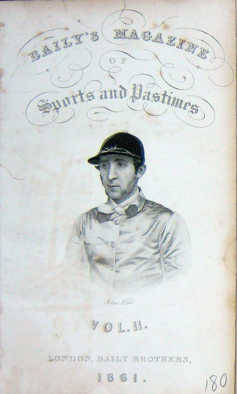 Old Antique Print Frontispiece Portrait 1861 John Wells Jockey Sportsman 19th