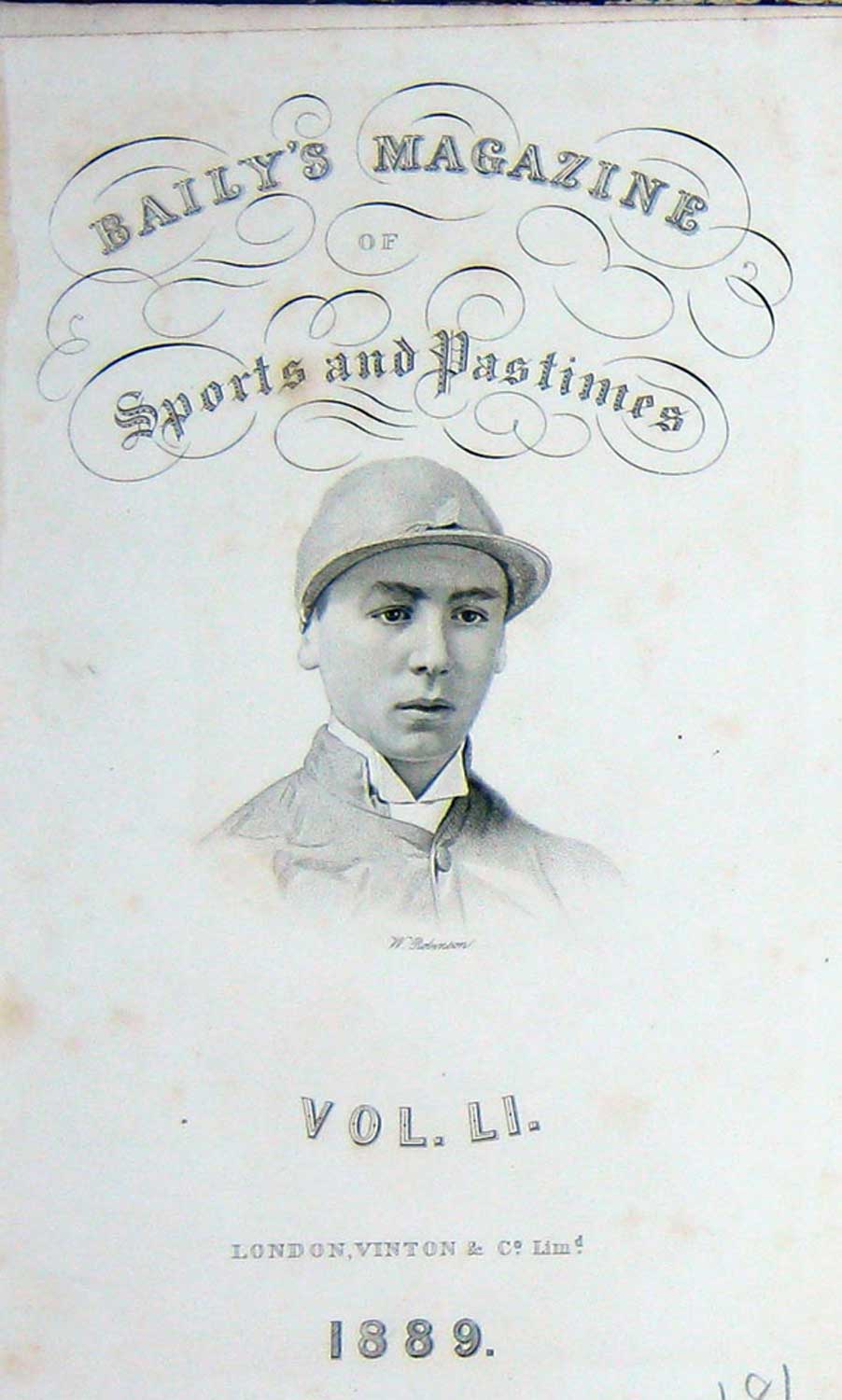 Old Antique Print Frontispiece Portrait W. Robinson 1889 Jockey Sportsman 19th