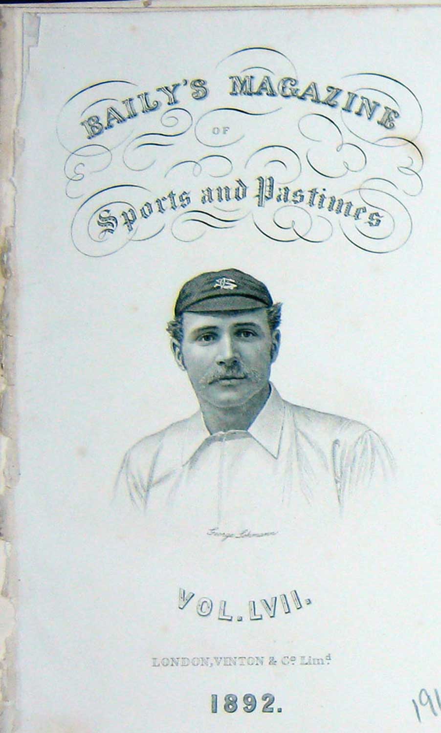 Original Old Antique Print 1892 George Lohmann Cricket Frontispiece Portrait
