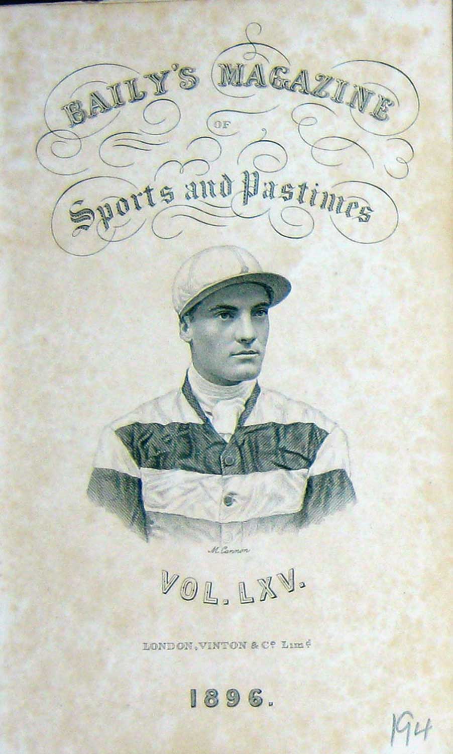 Original Old Antique Print Frontispiece Portrait 1896 Cannon Jockey Sportsman