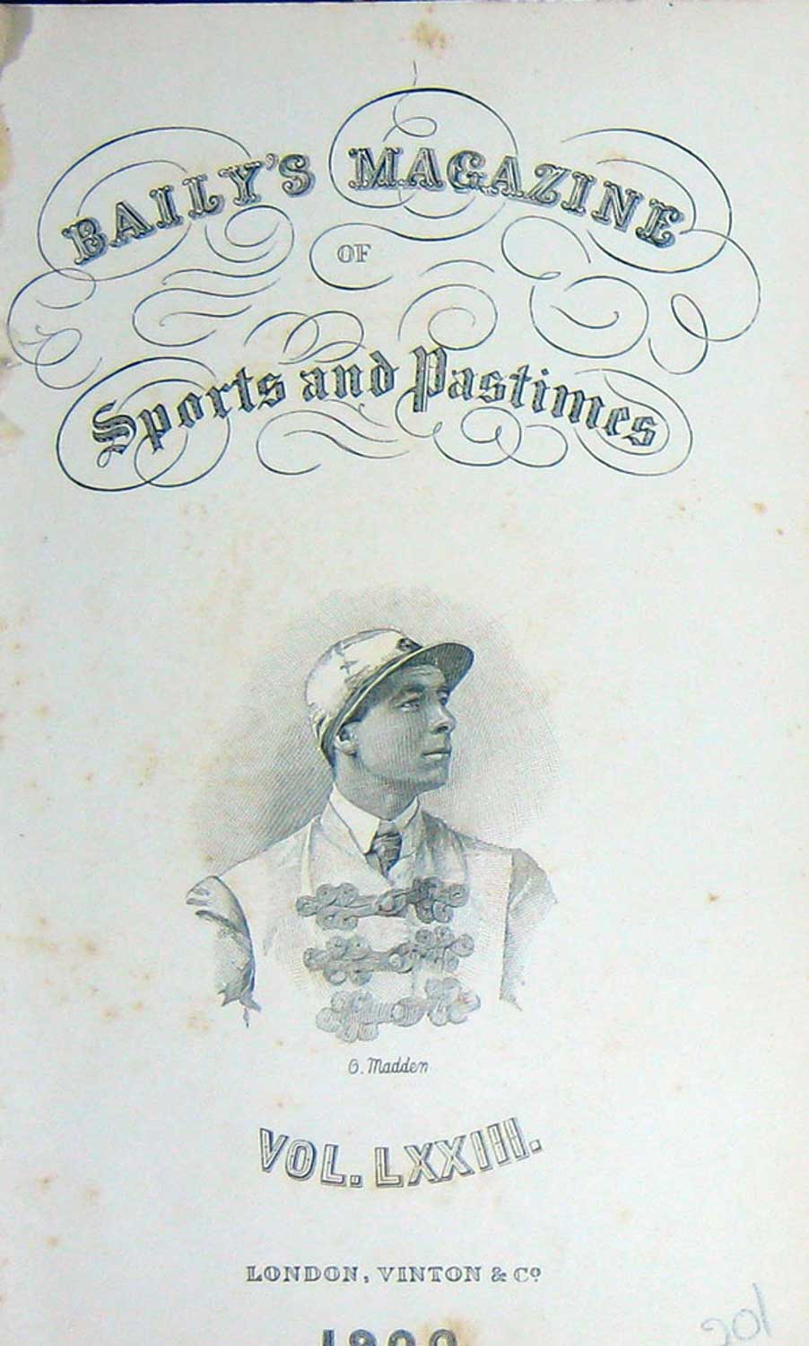 Old Antique Print Frontispiece Portrait 1900 G. Madden Jockey Sportsman 20th