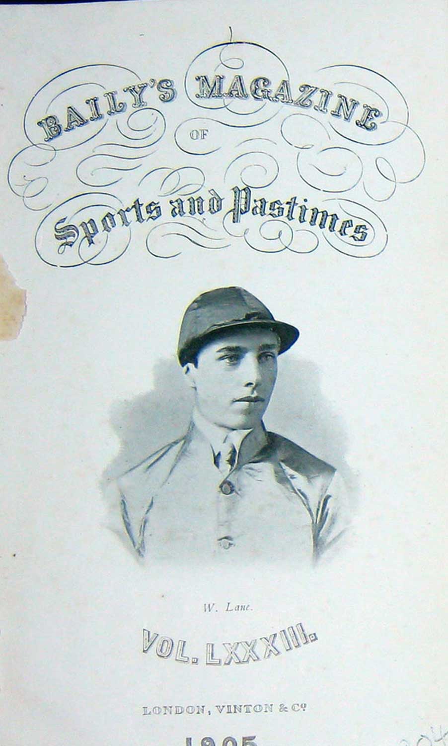 Original Old Antique Print Frontispiece Portrait 1905 W. Lane Jockey Sportsman