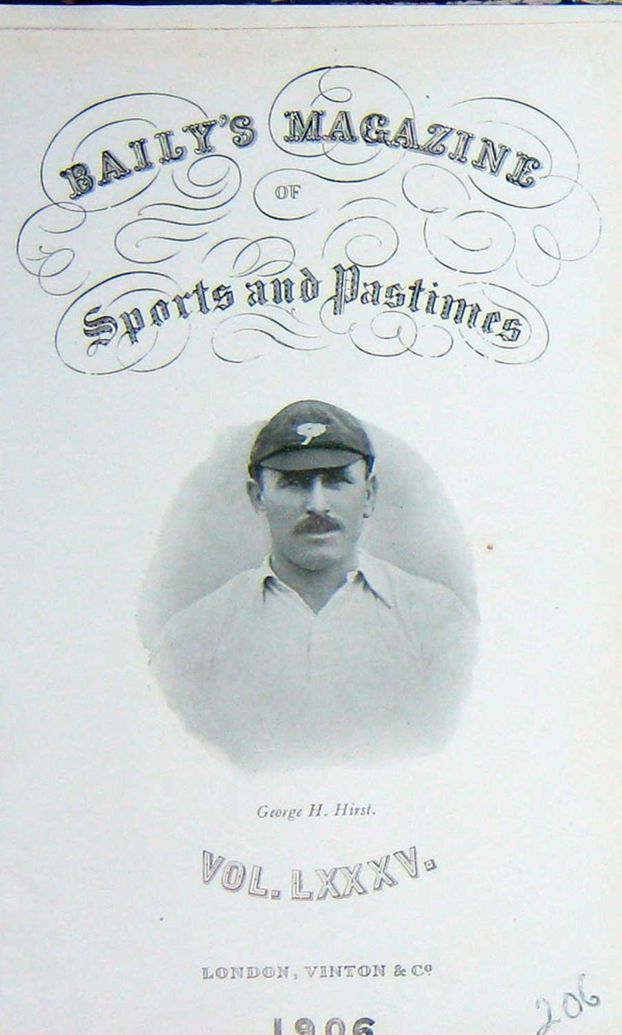 Original Old Antique Print Frontispiece Portrait 1906 George H. Hirst Cricket