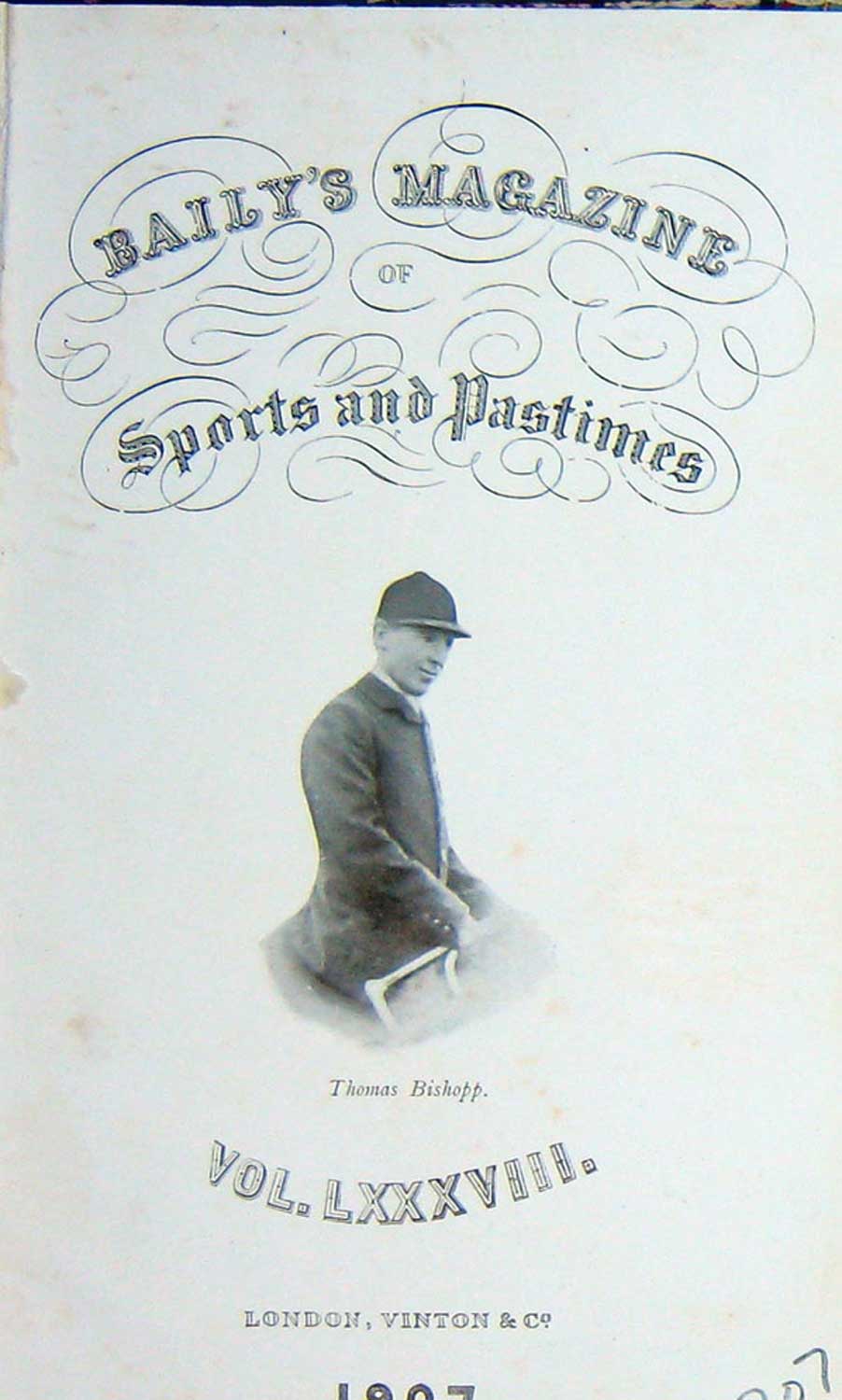 Original Old Antique Print Frontispiece Portrait 1907 Thomas Bishopp Huntsman