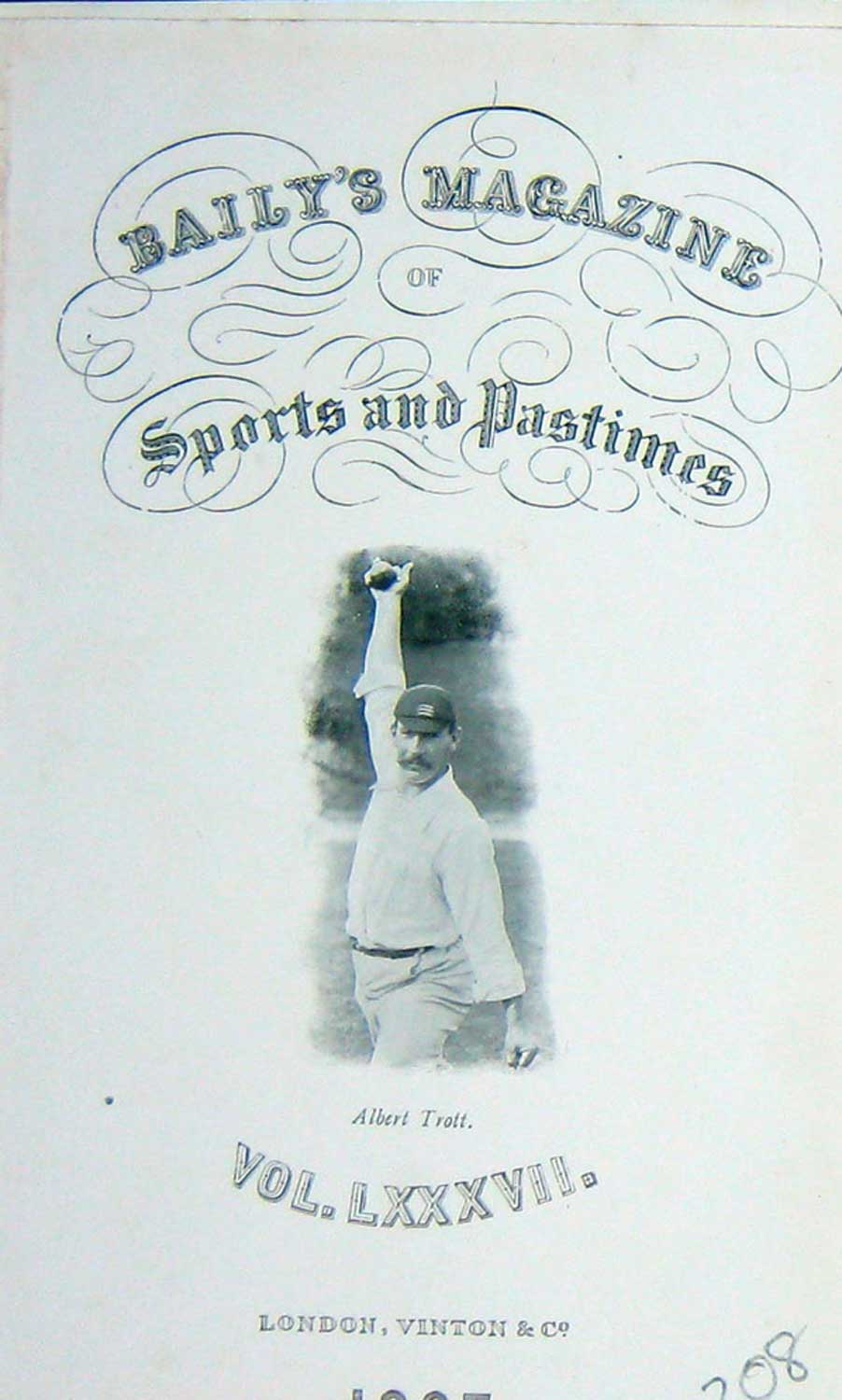 Old Antique Print Frontispiece Portrait 1907 Albert Trott Cricket Sport 20th