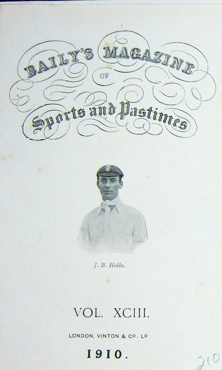 Old Antique Print Frontispiece Portrait 1910 J.B Hobbs Cricket Sportsman 20th