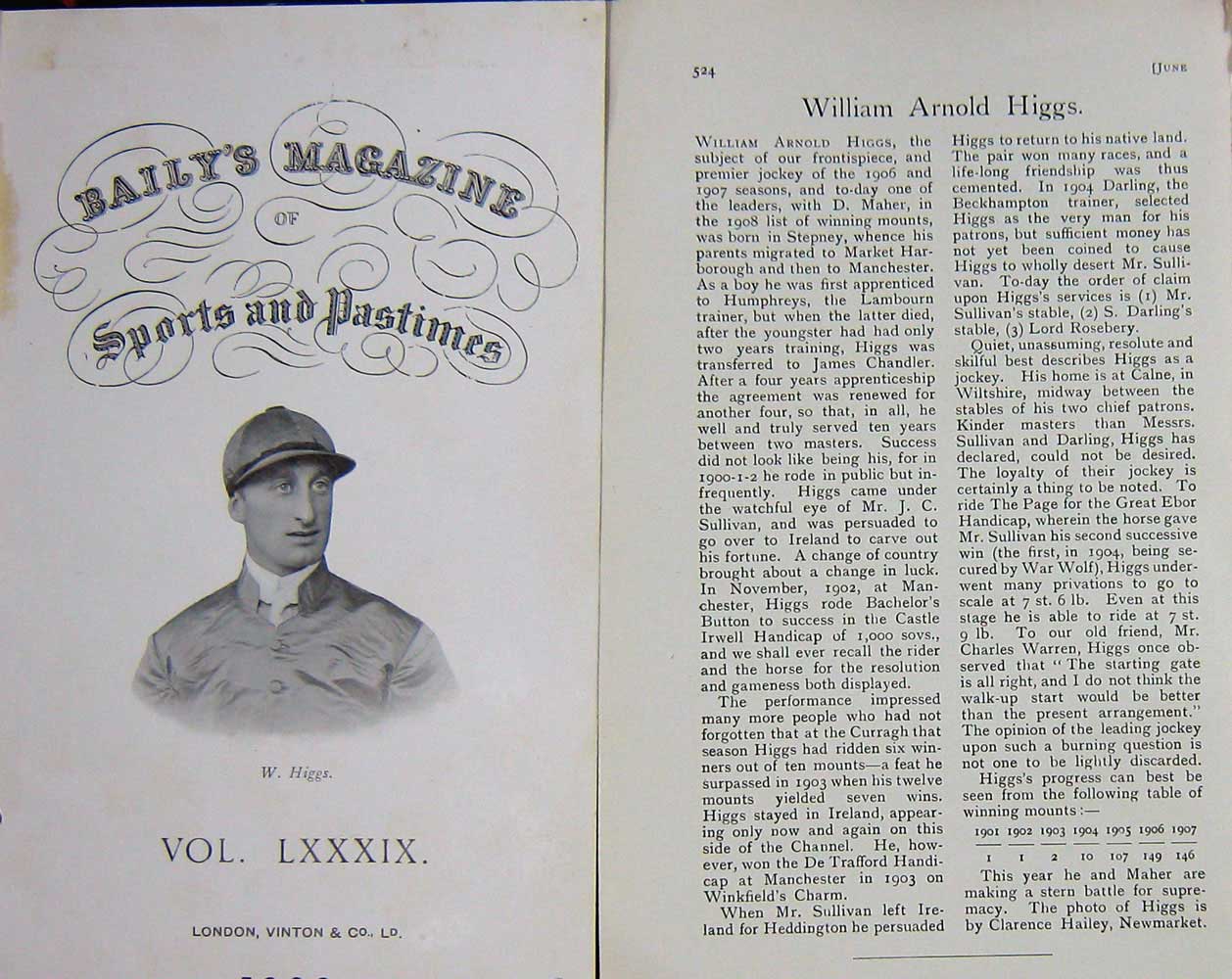 Original Old Antique Print Frontispiece Portrait 1908 W. Higgs Jockey Sportsman