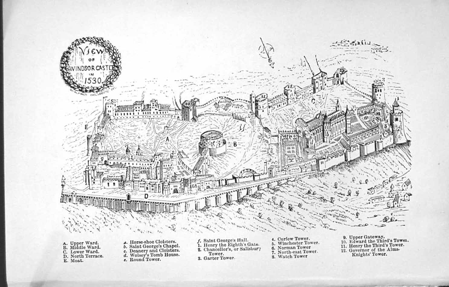 Antique Old Print *3488 C1917 View Windsor Castle London Chapel Tower Gateway