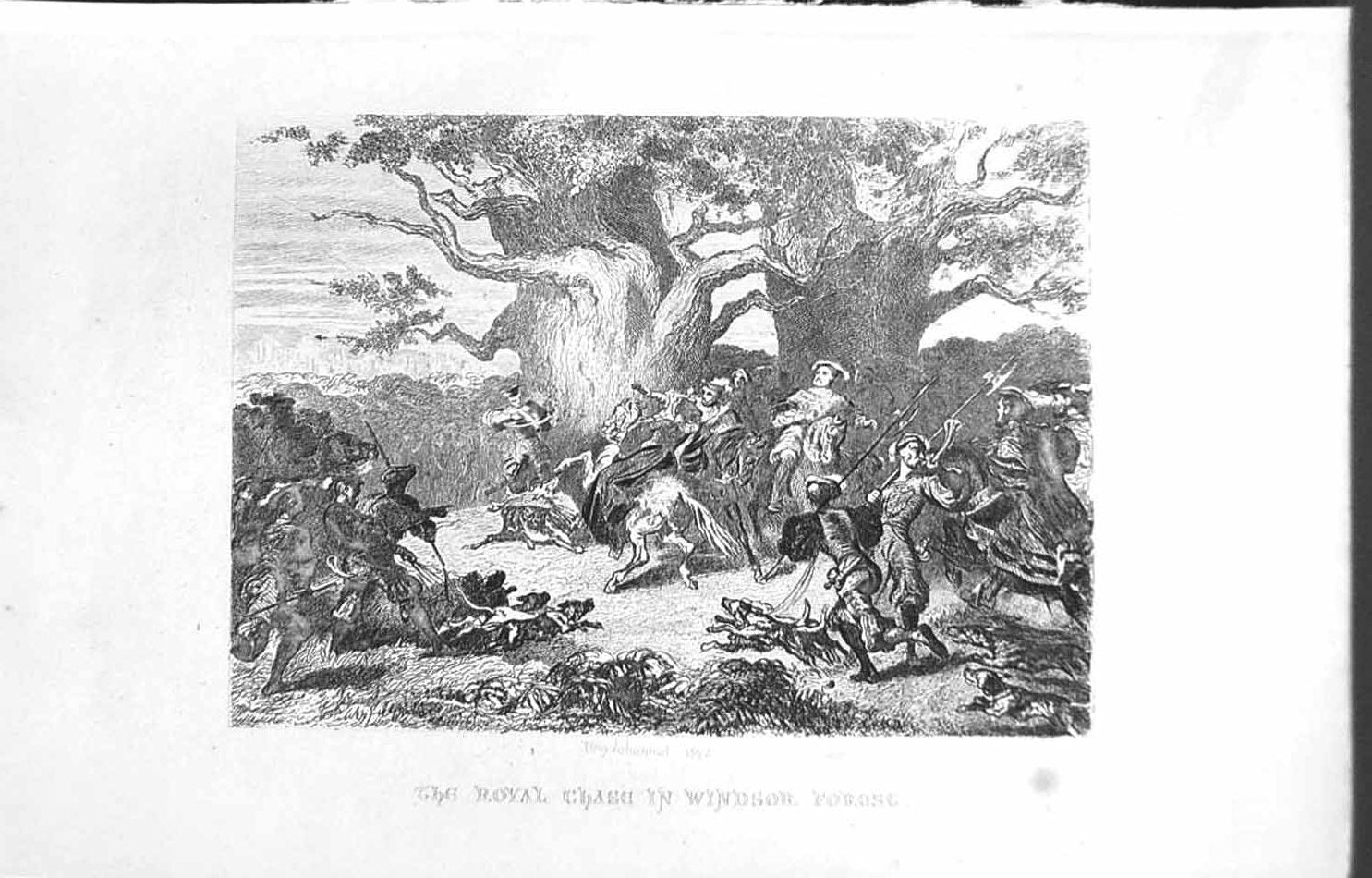 Old Vintage Print *3491 C1917 Windsor Forest Royal Chase Horses Johannot