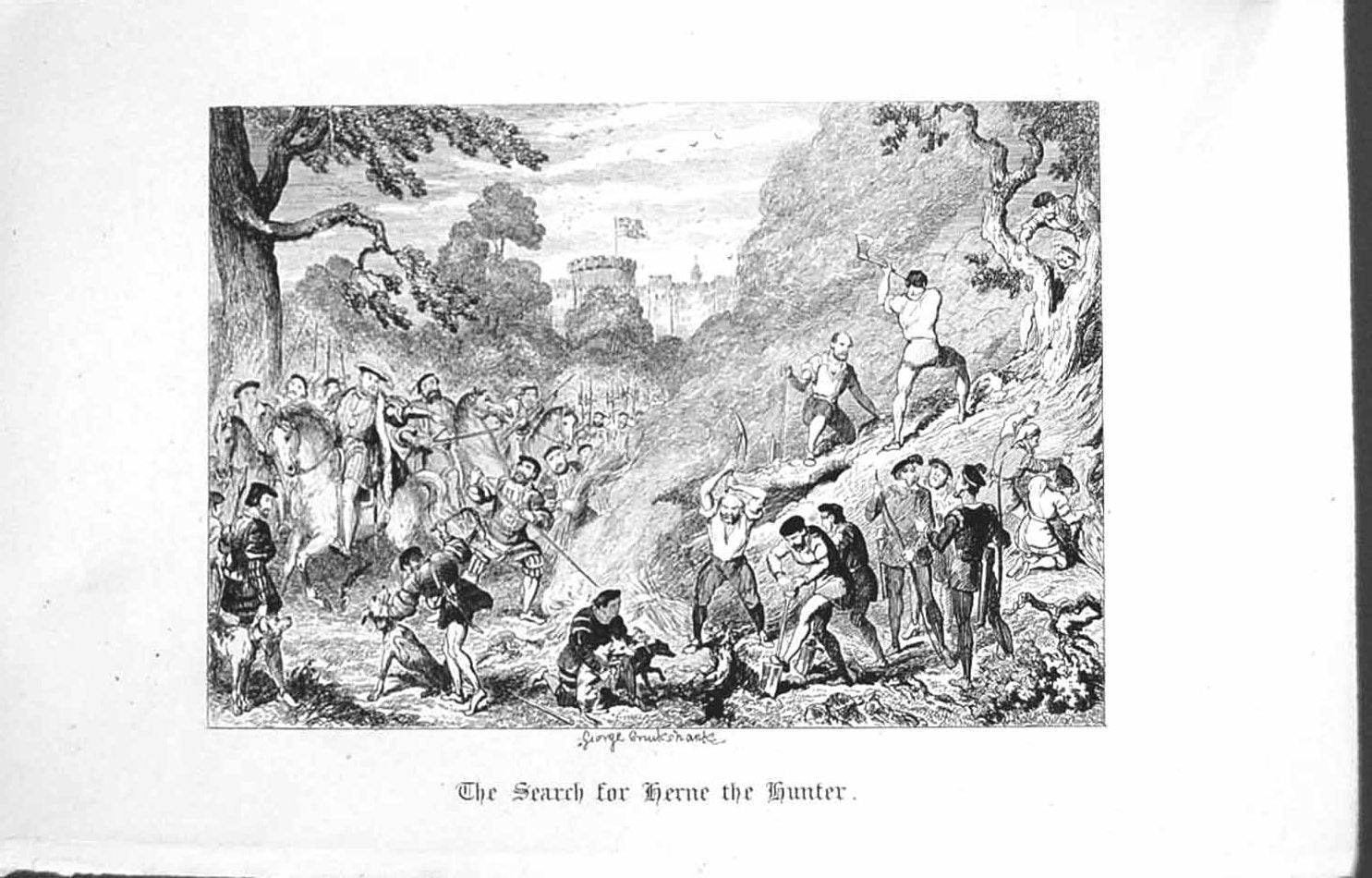 Antique Old Print *3496 C1917 Windsor Castle Search Herne Hunter Cruikshank