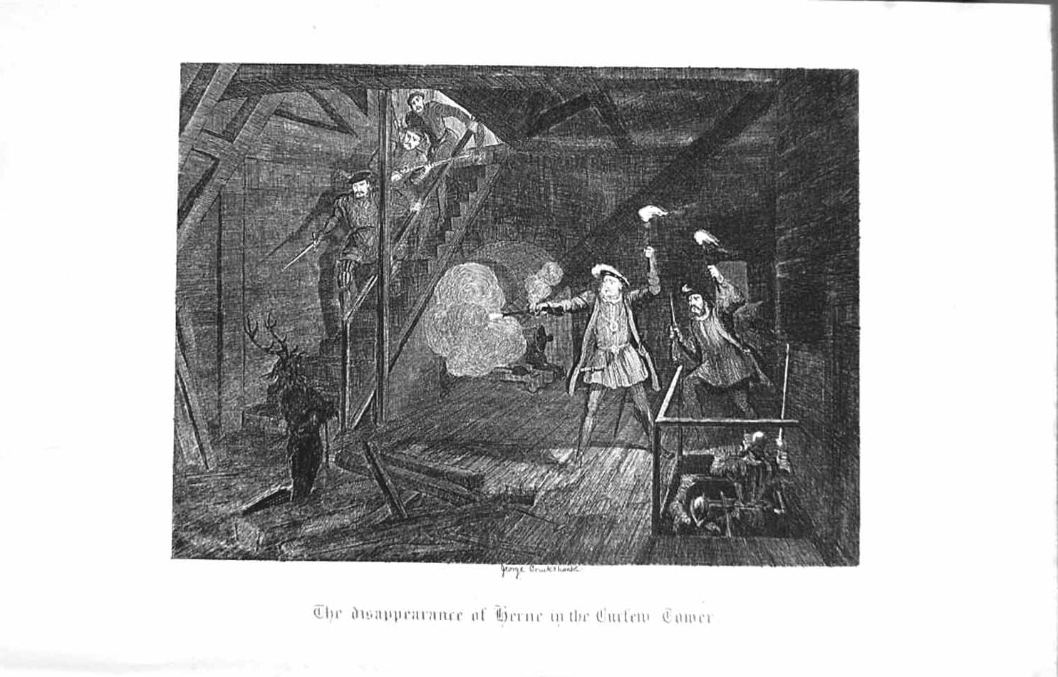 Original Old Vintage Print *3499 C1917 Windsor Disappearance Herne Curfew Tower