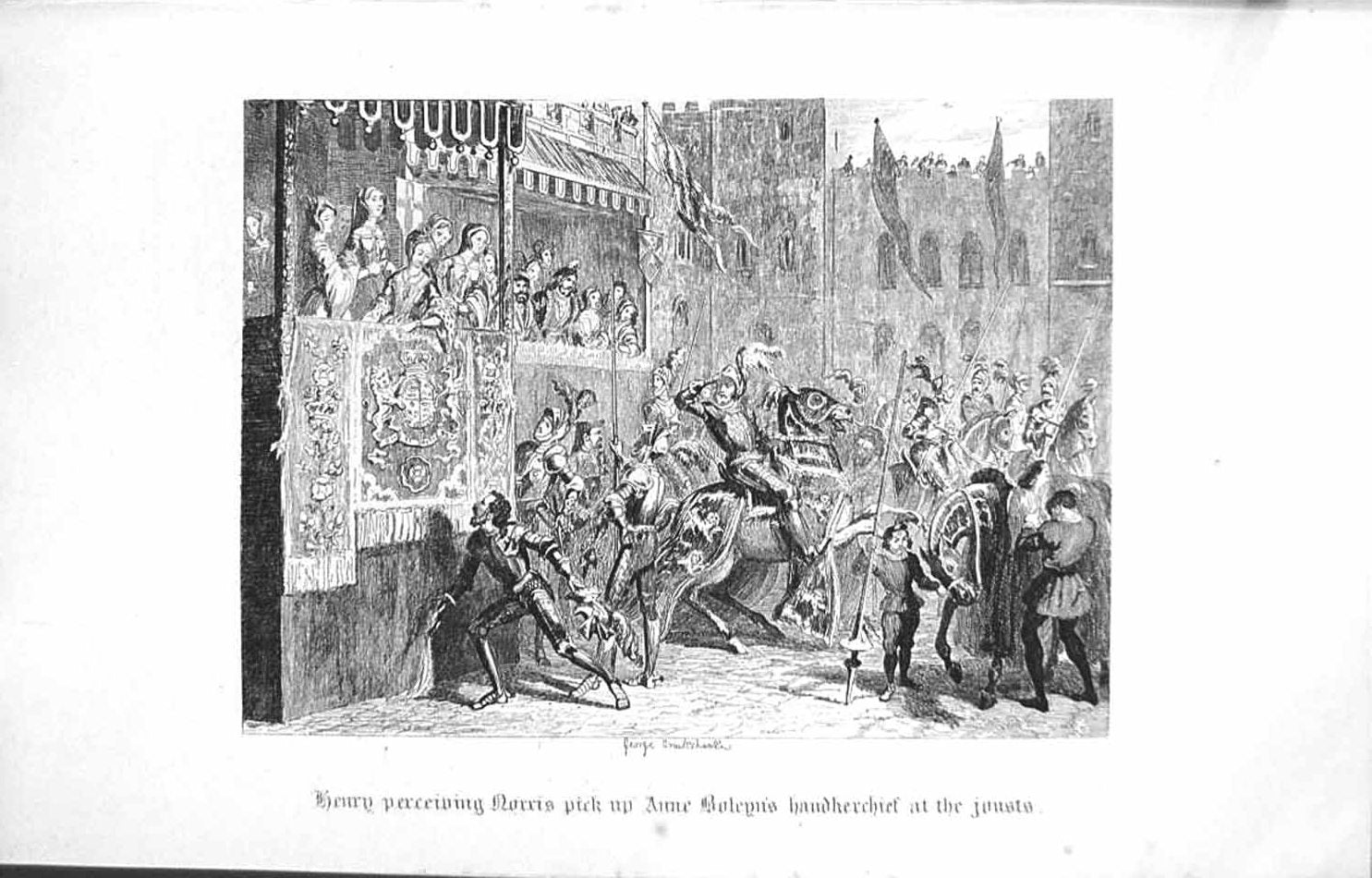 Old Vintage Print *3501 C1917 Windsor Castle Jousting Horses Henry Norris