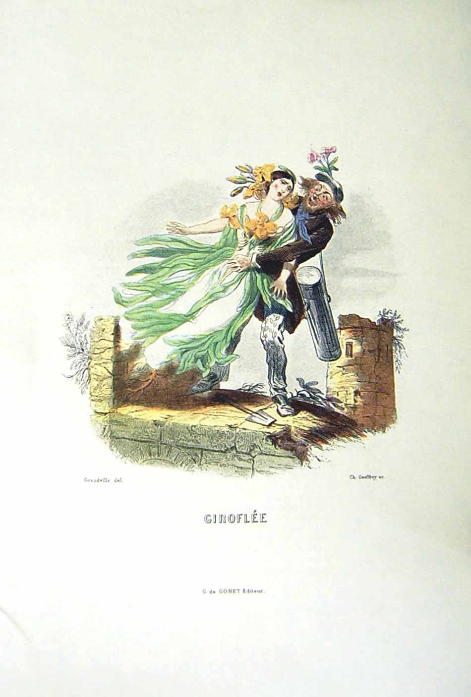 Old Vintage Print *2446 1981 Flowers Wallflower Giroflee Plant Grandville