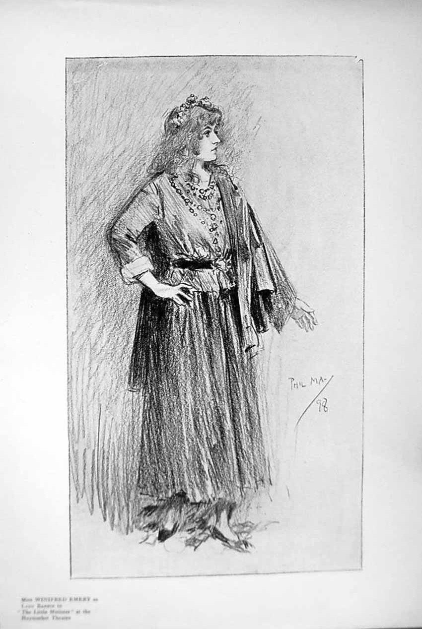 Antique Old Print *2495 1898 Haymarket Theatre May Winifred Emery Minister