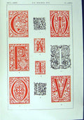 Antique Old Print Ref.756 1860 Art Illuminating Alphabet Letters Calligraphy