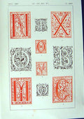 Antique Old Print Ref.757 1860 Art Illuminating Alphabet Letters Calligraphy