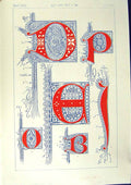 Antique Old Print Ref.758 1860 Art Illuminating Alphabet Letters Calligraphy