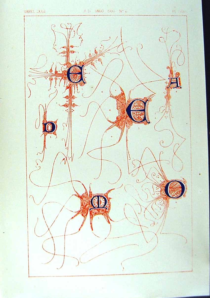 Antique Old Print Ref.760 1860 Art Illuminating Alphabet Letters Calligraphy